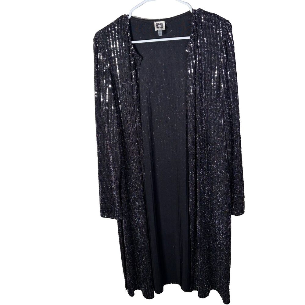 Anne Klein Cardigan Women's Small Black Metallic Open Shiny Sequin Black